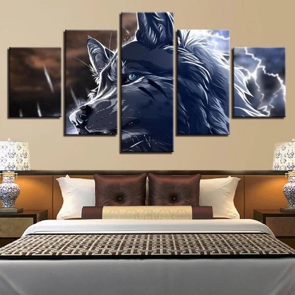 Alpha Wolf 5 Piece Canvas Wall Art Living Room Home Decor Wolf 5 Panel Decoration Canvas - Image 6