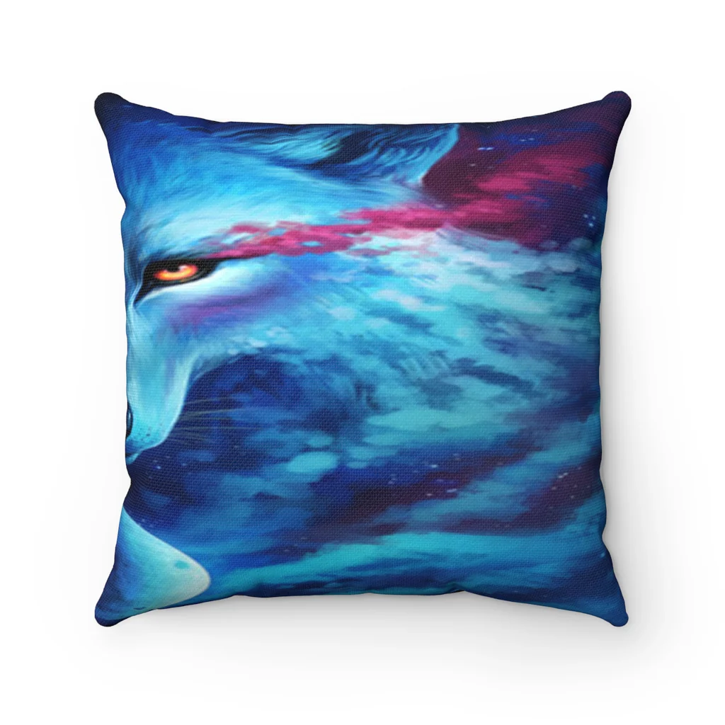 Wolf Moon Galaxy Polyester Square Pillow - Image 3